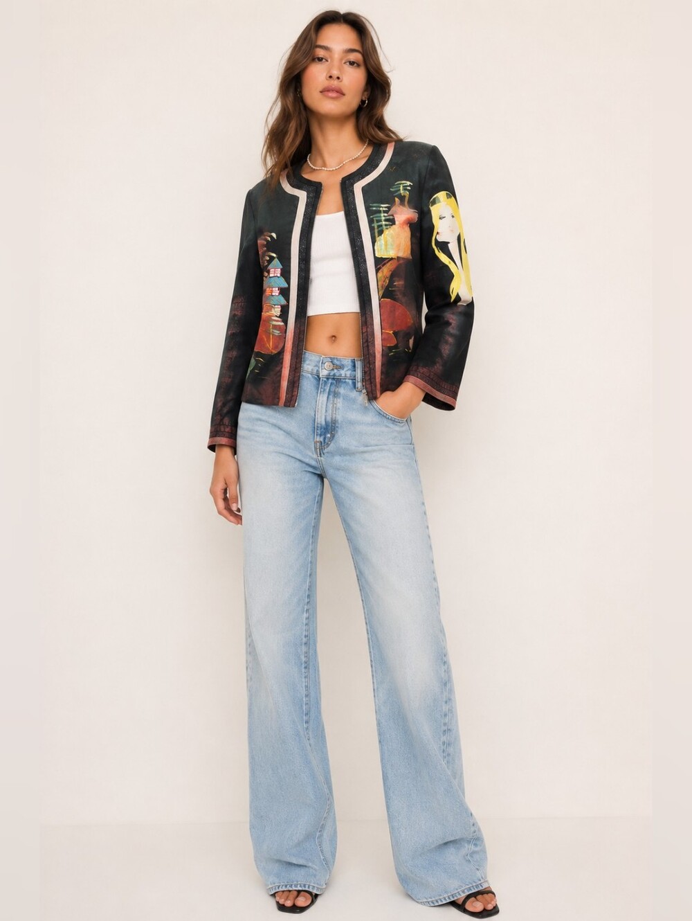 Custo Barcelona Art Print Zip-Up Blazer Jacket L